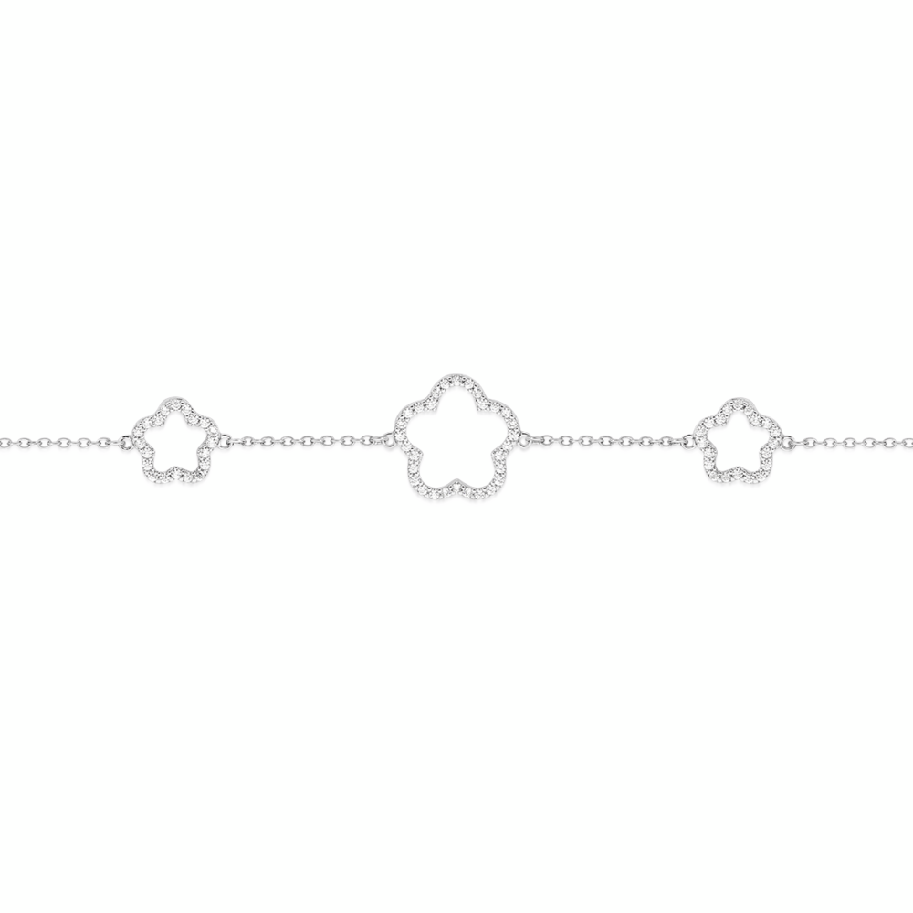 Silver Cz 18+2cm Multi-clover Bracelet in Clear | Prouds