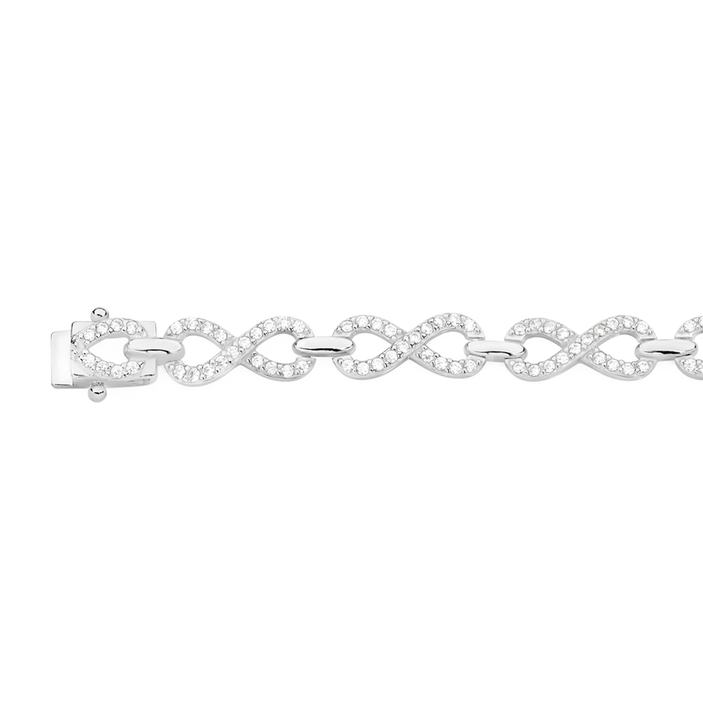 Silver Cz 18cm Infinity Link Bracelet in Clear Prouds