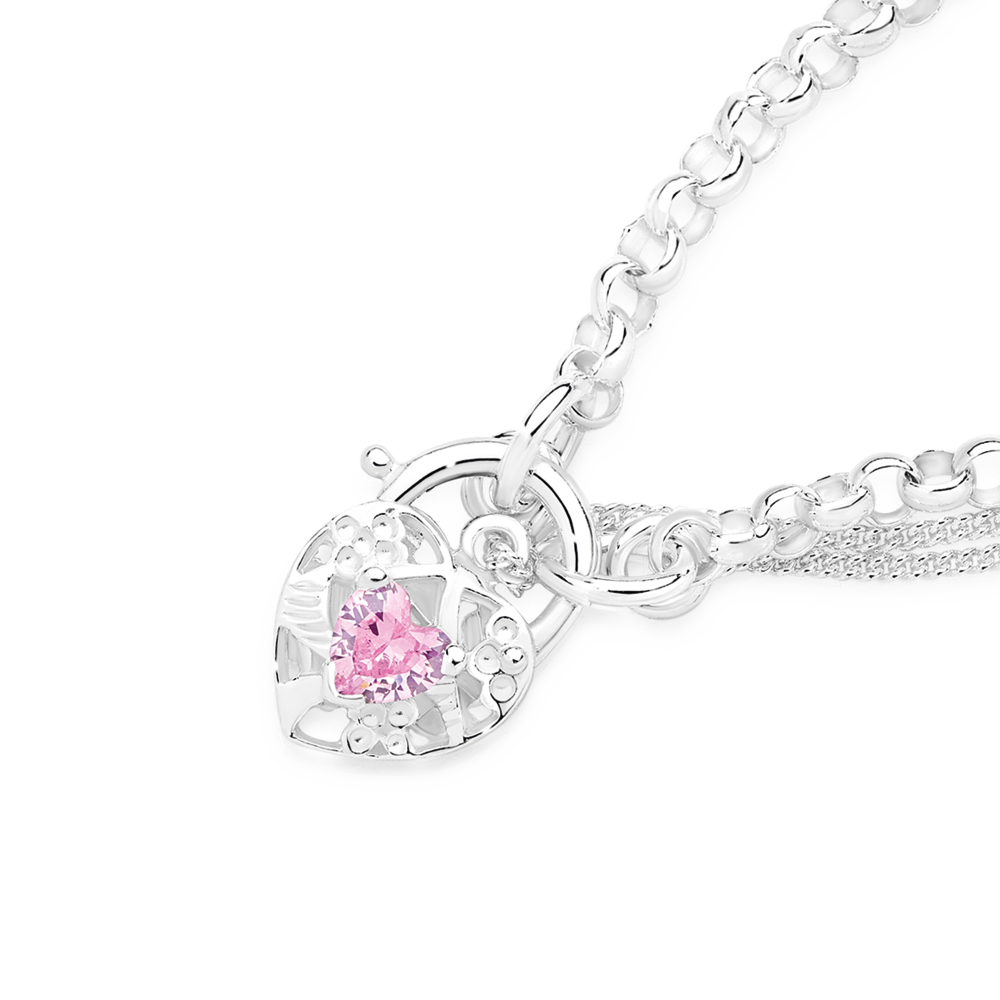 SILVER CZ 19CM FILIGREE PADLOCK BRACELET - MADE IN ITALY