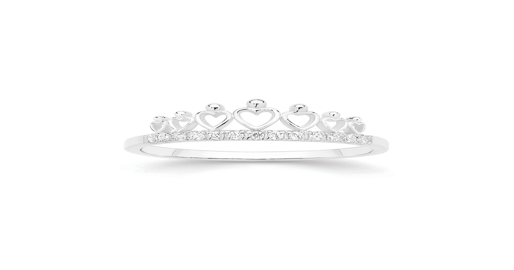 Silver Cz 7-hearts Tiara Ring Size R in Clear | Prouds