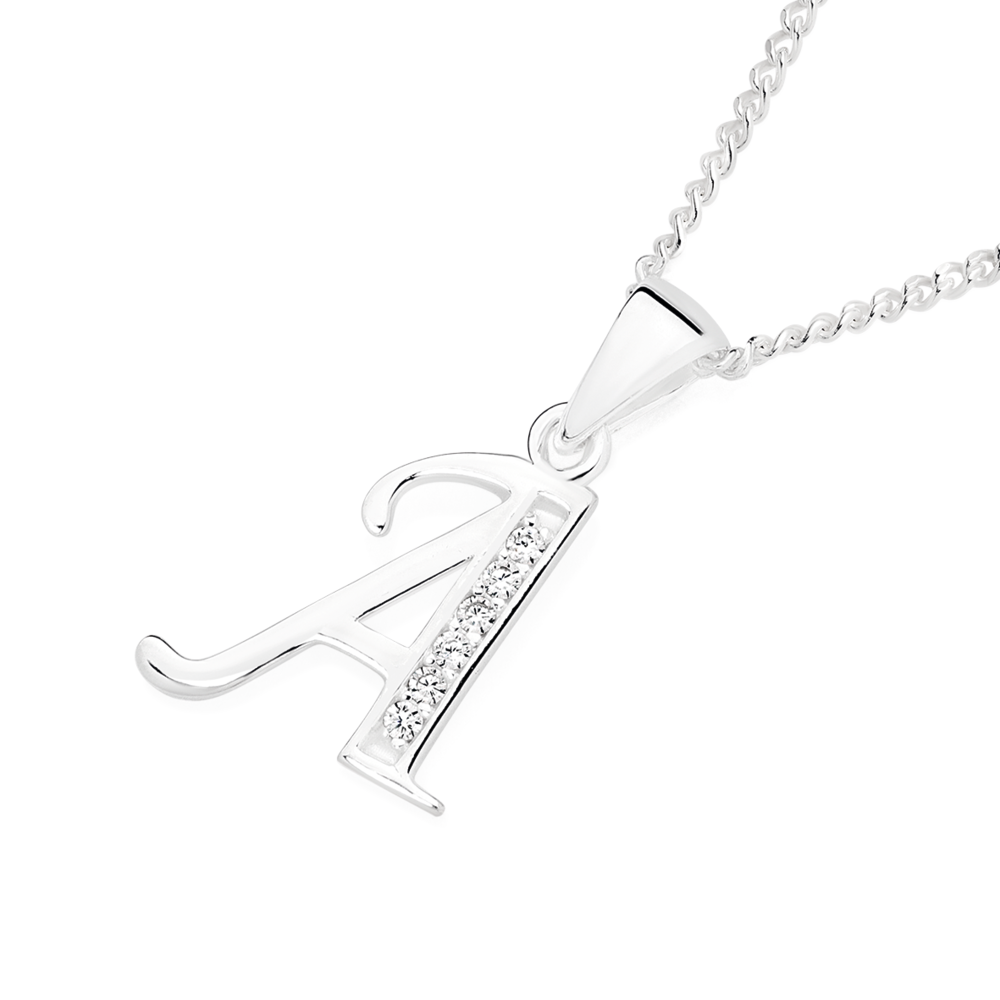 Silver Cz 'a' Initial Pendant in Clear Prouds