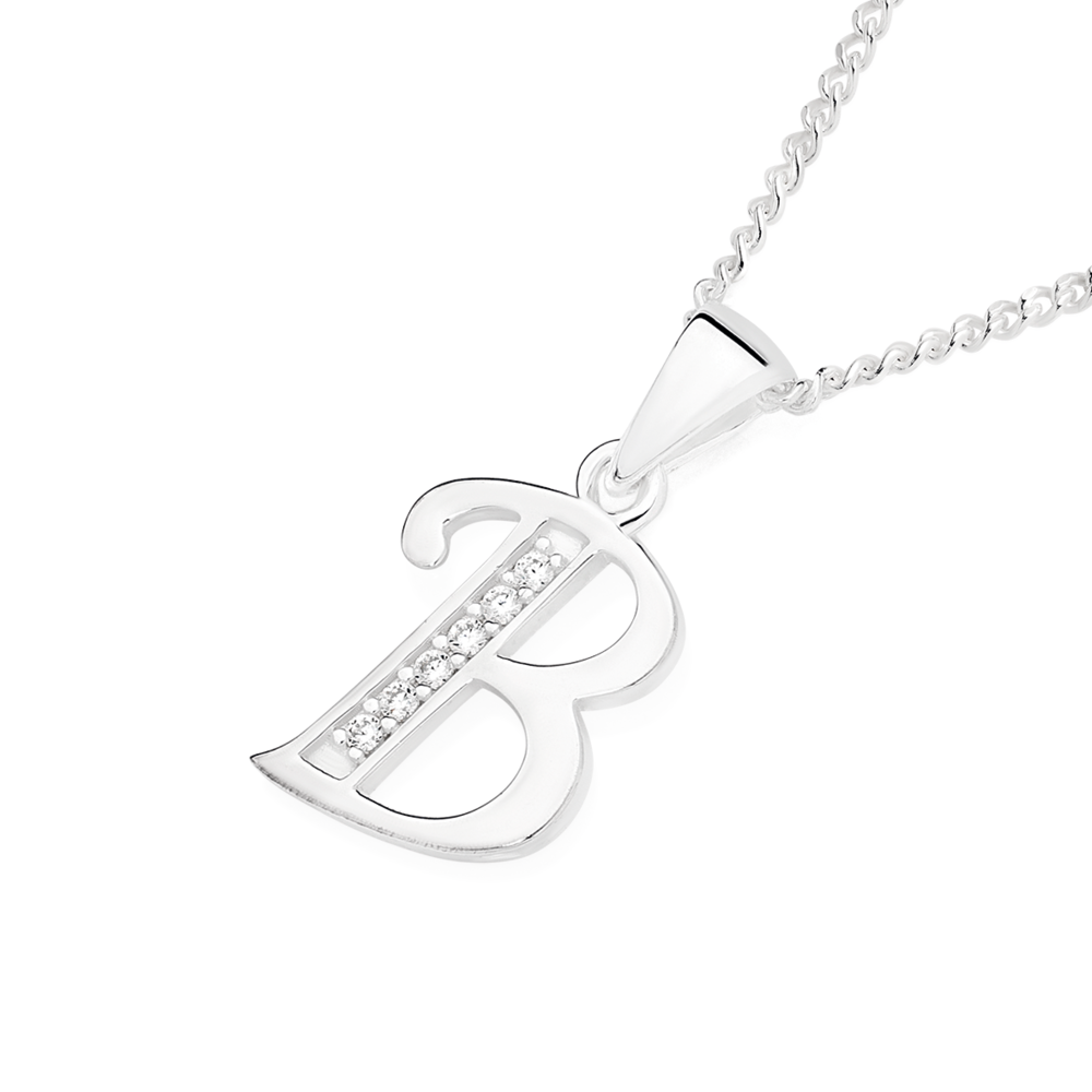 Silver Cz 'b' Initial Pendant in Clear Prouds