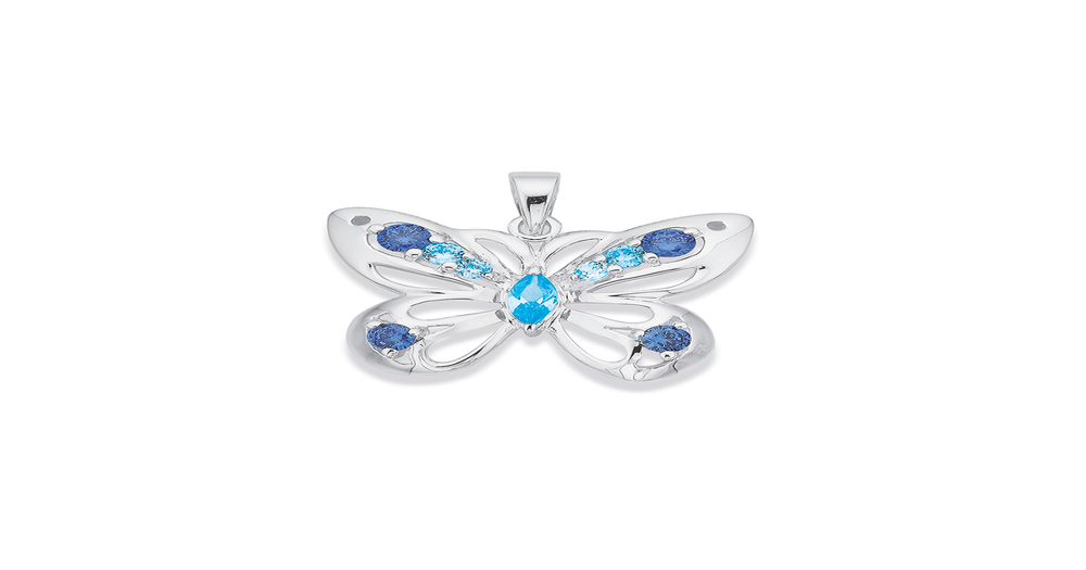 Silver Cz Butterfly Pendant in Blue Prouds