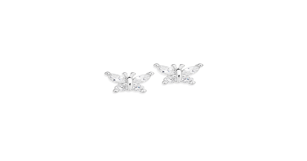 Silver Cz Butterfly Stud Earrings | Prouds