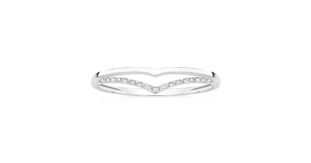 Silver Cz Chevron Split Ring Size P in Clear | Prouds