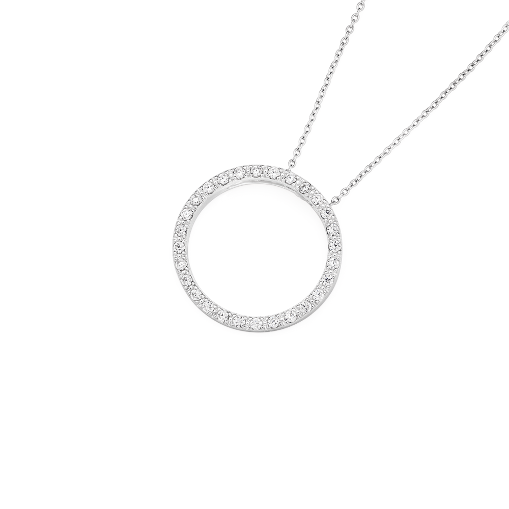 24 inch 925 Sterling Silver Triple Row Circle Pendant Necklace with White  Sapphire