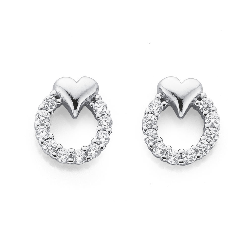 Sterling Silver CZ Heart Post Earrings 9 mm 10 mm Button Earrings Jewelry