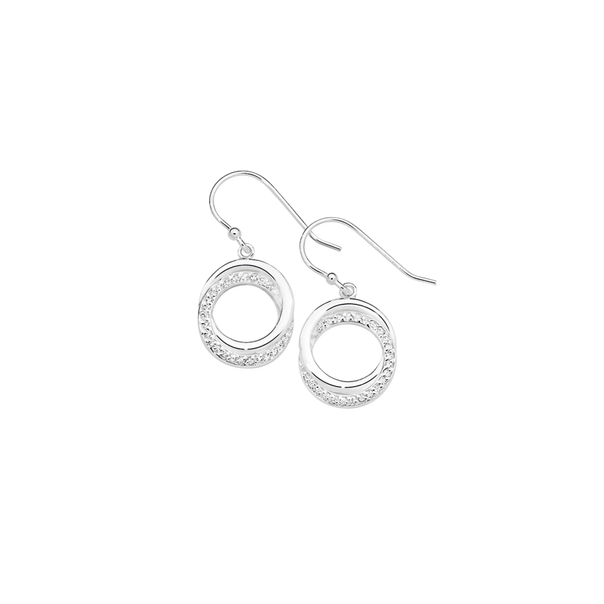 Silver CZ Circles Drop Earrings
