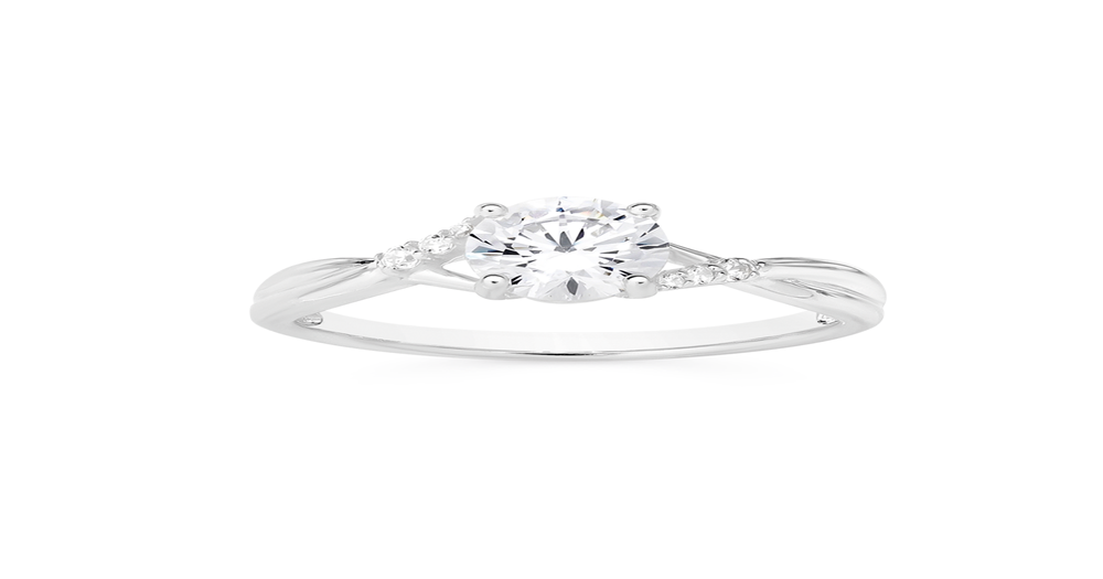 Silver Cz Claw Set & Cz On Sides Split Band Ring in White | Prouds