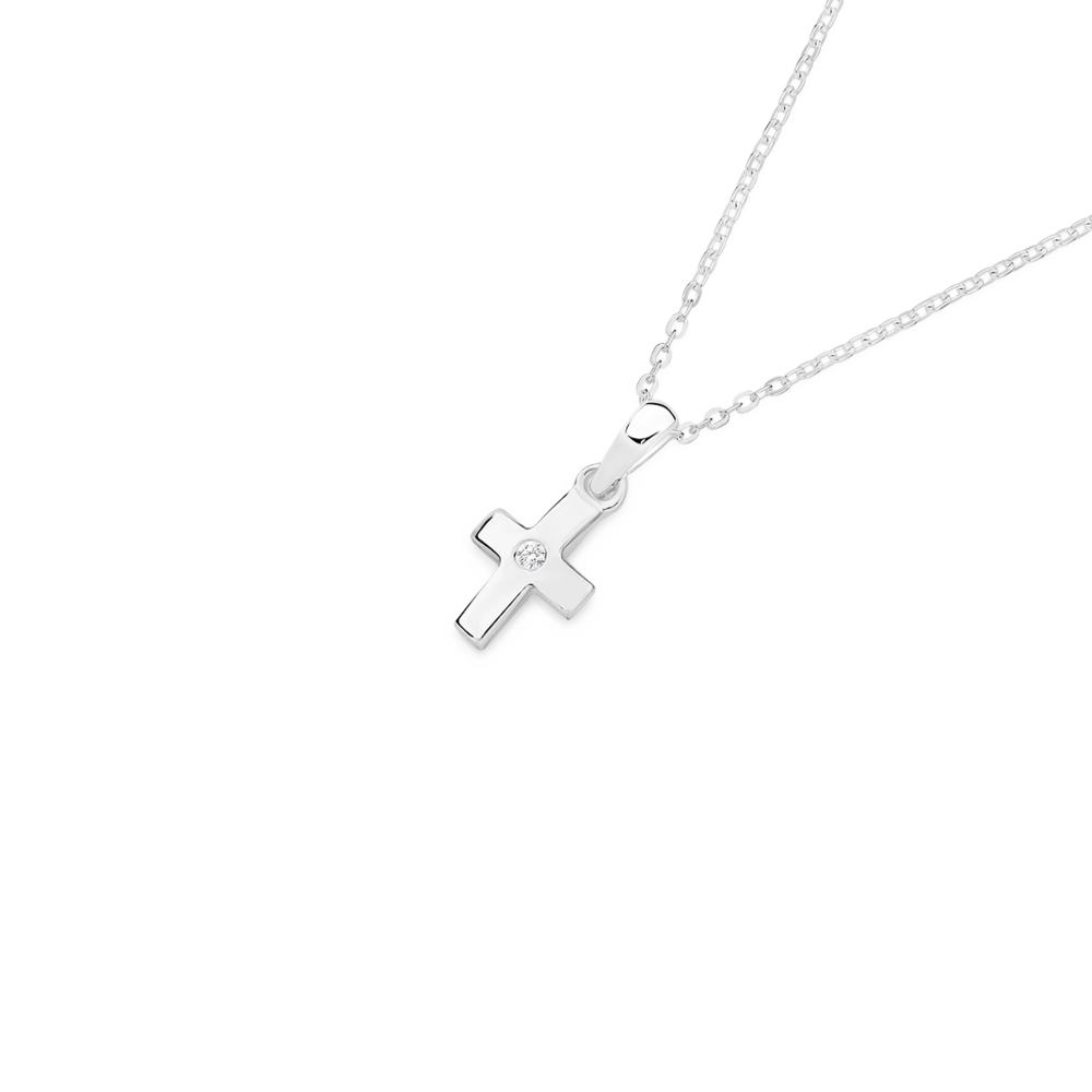 Silver CZ Convex Cross Pendant