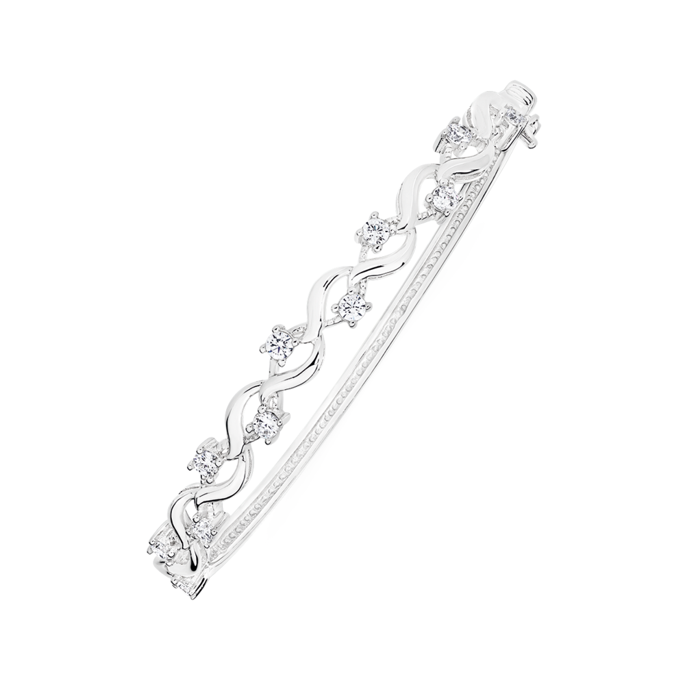 Silver Cz Crossover Link Bangle in White Prouds