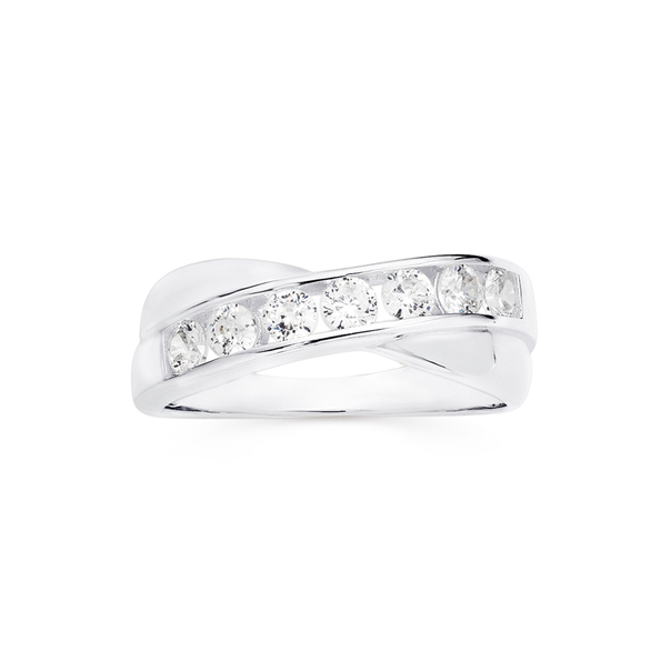 Silver CZ Crossover Ring Size P