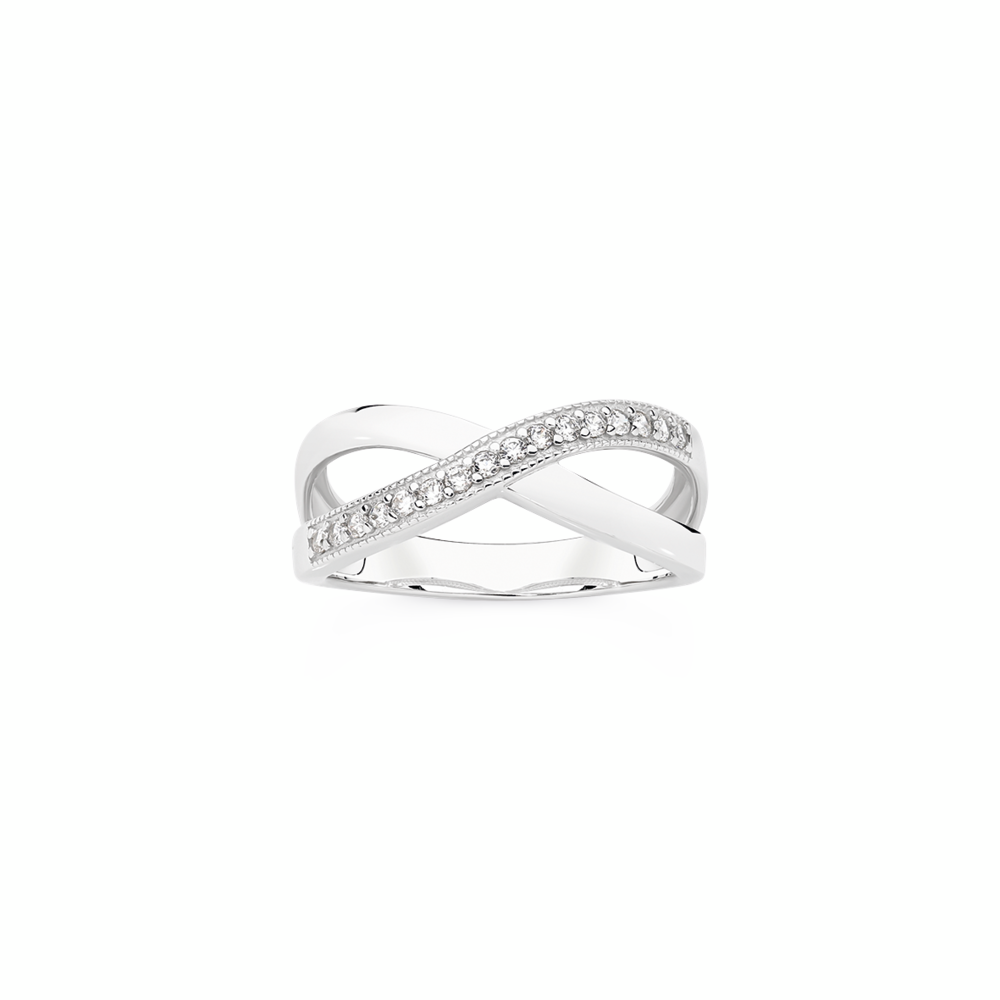 Silver Cz Crossover Ring Size R in Clear | Prouds