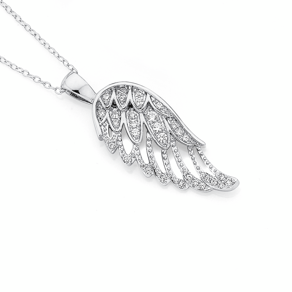 Silver CZ Cutout Angel wing Pendant 