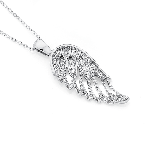 Silver CZ Cutout Angel wing Pendant