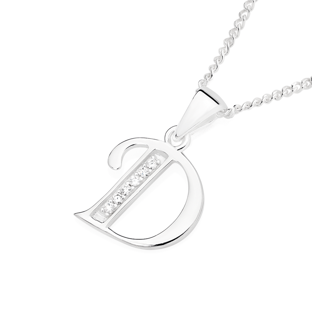 Silver Cz 'd' Initial Pendant in Clear Prouds