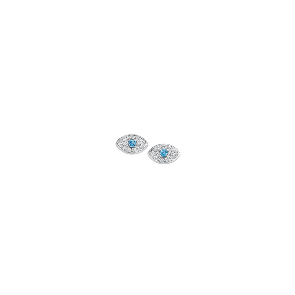 Silver Cz Evil Eye Stud Earrings in White Prouds