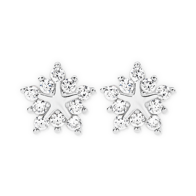 Silver Cz Fancy Star Stud Earrings in White | Prouds