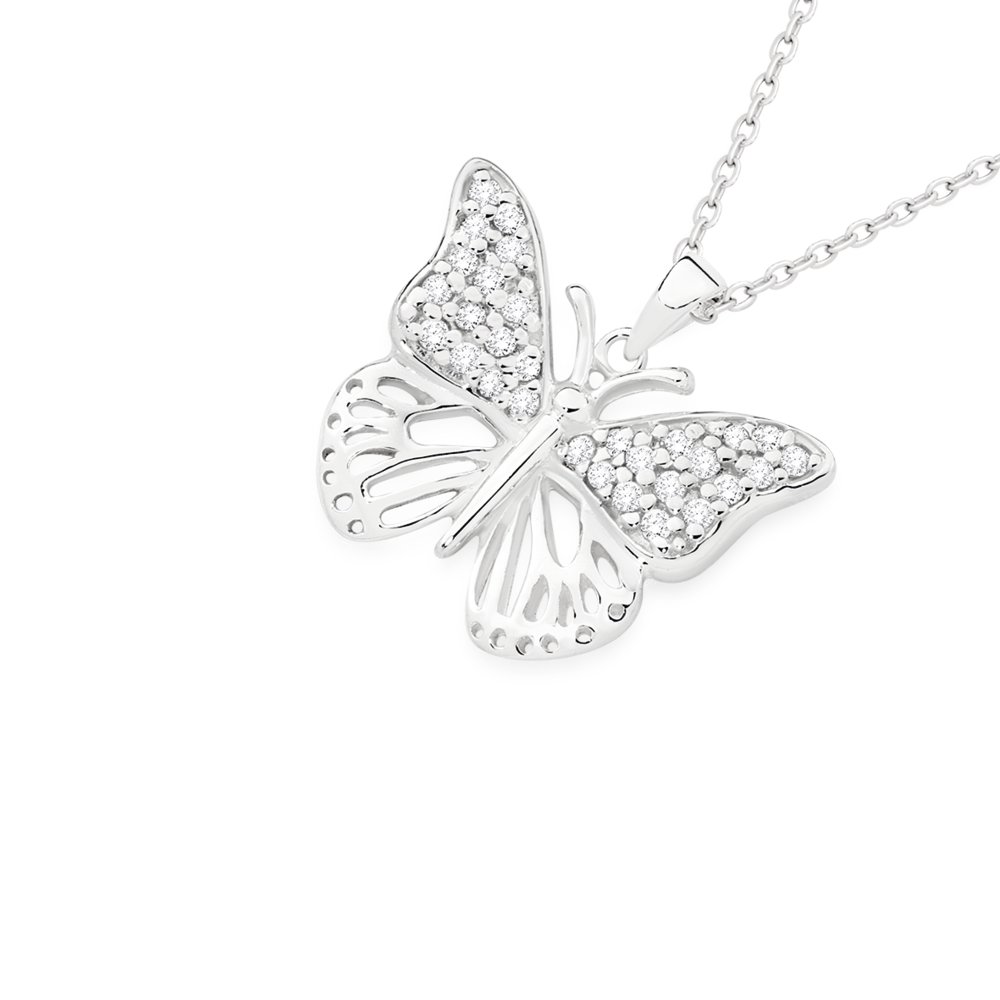 Silver Cz Filigree Butterfly Pendant in Clear Prouds