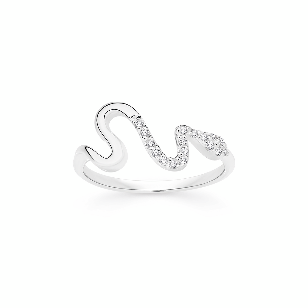 Silver Cz Fine Snake Ring Size M in Clear | Prouds