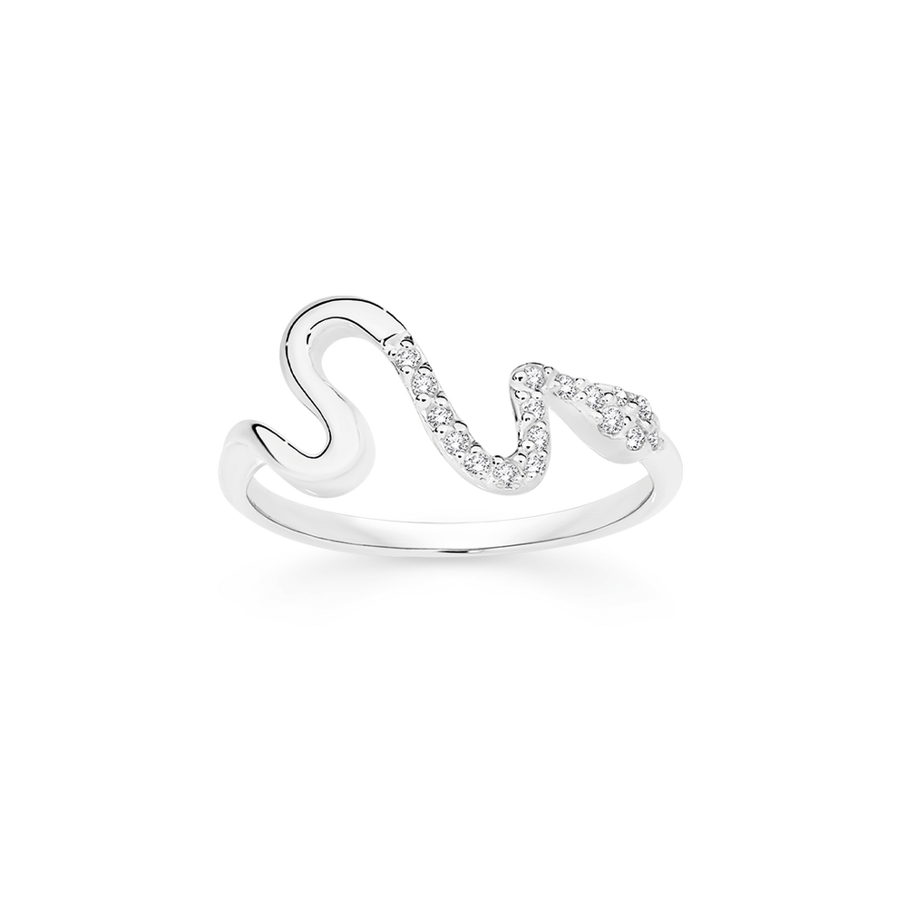 Silver Cz Fine Snake Ring Size R in Clear | Prouds