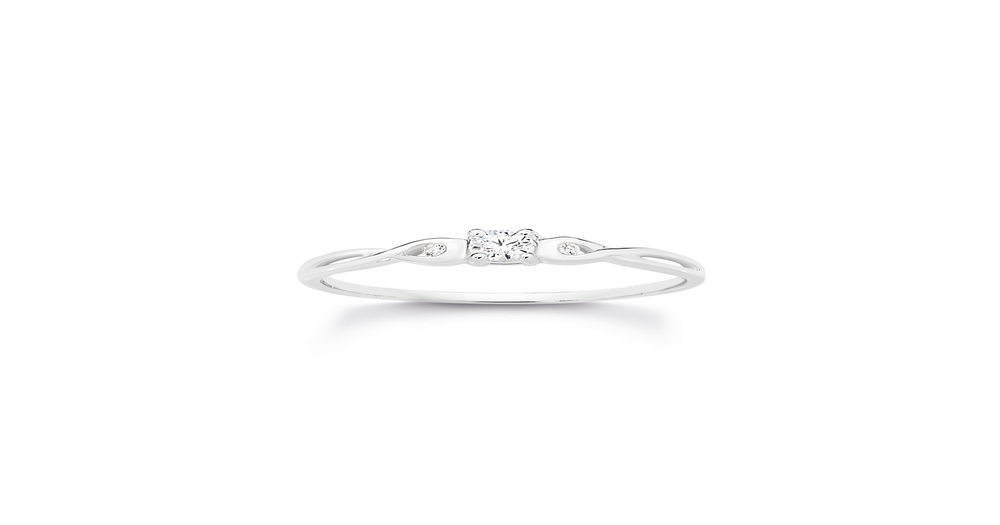 Silver Cz Fine Twist Ring Size R in Clear | Prouds
