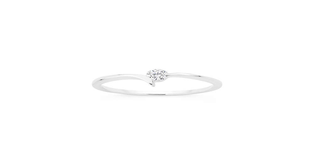 Silver Cz Fine Wishbone Ring Size R in Clear | Prouds
