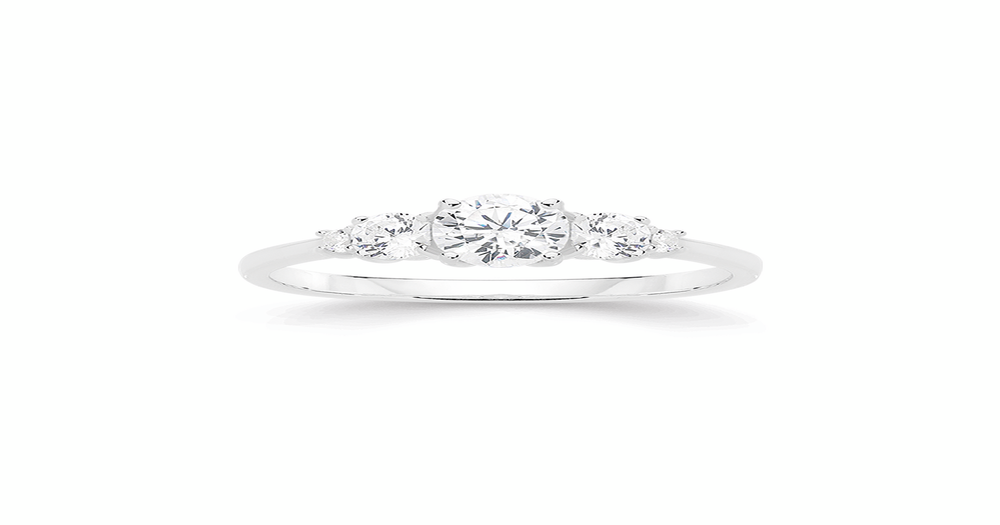 Silver Cz Graduated Trilogy Ring Size R in Clear | Prouds