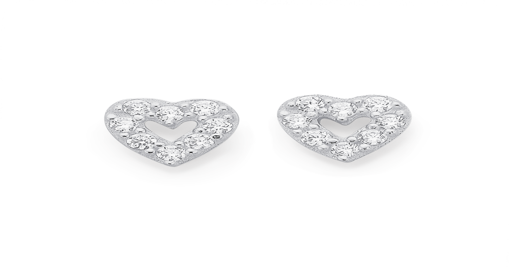 Silver Cz Heart Earrings in White | Prouds