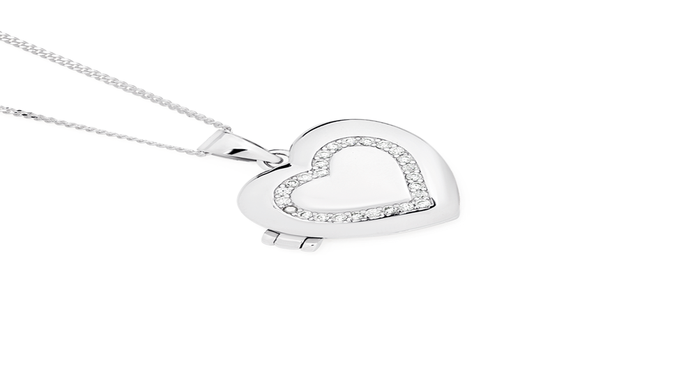 Silver Cz Heart Locket Pendant in White Prouds