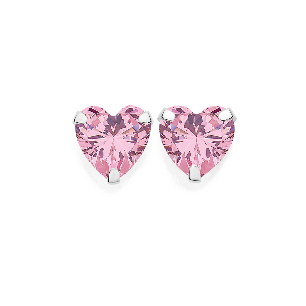 SILVER CZ HEART STUD EARRINGS