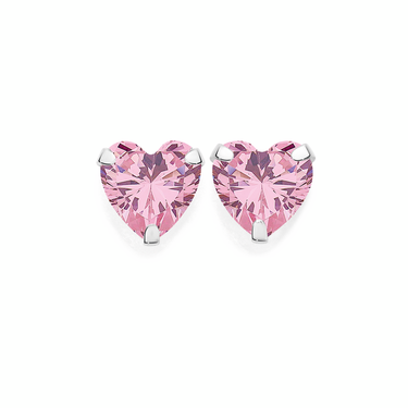 SILVER CZ HEART STUD EARRINGS