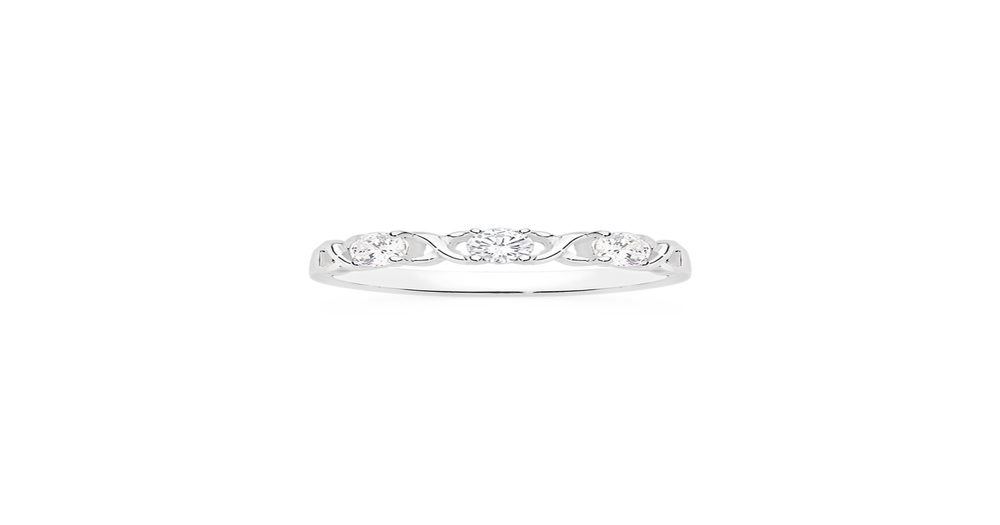Silver Cz Hugs & Kisses Ring Size R in Clear | Prouds
