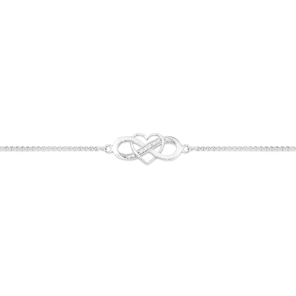 Silver Cz Infinity & Heart 19.5cm Friendship Bracelet in Clear