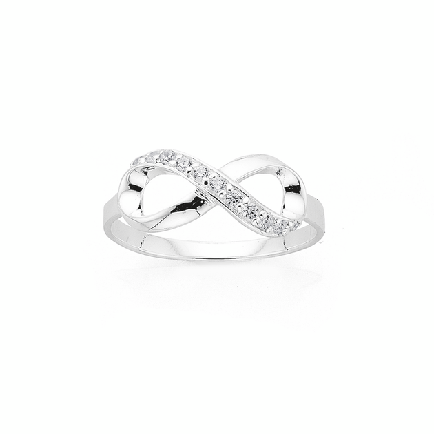Infinity Ring Riq Silver Cz Infinity Ring Size Q in Clear | Prouds