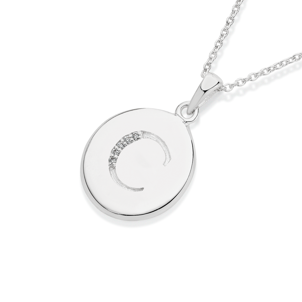 Silver Cz Initial I On Disc Pendant Prouds