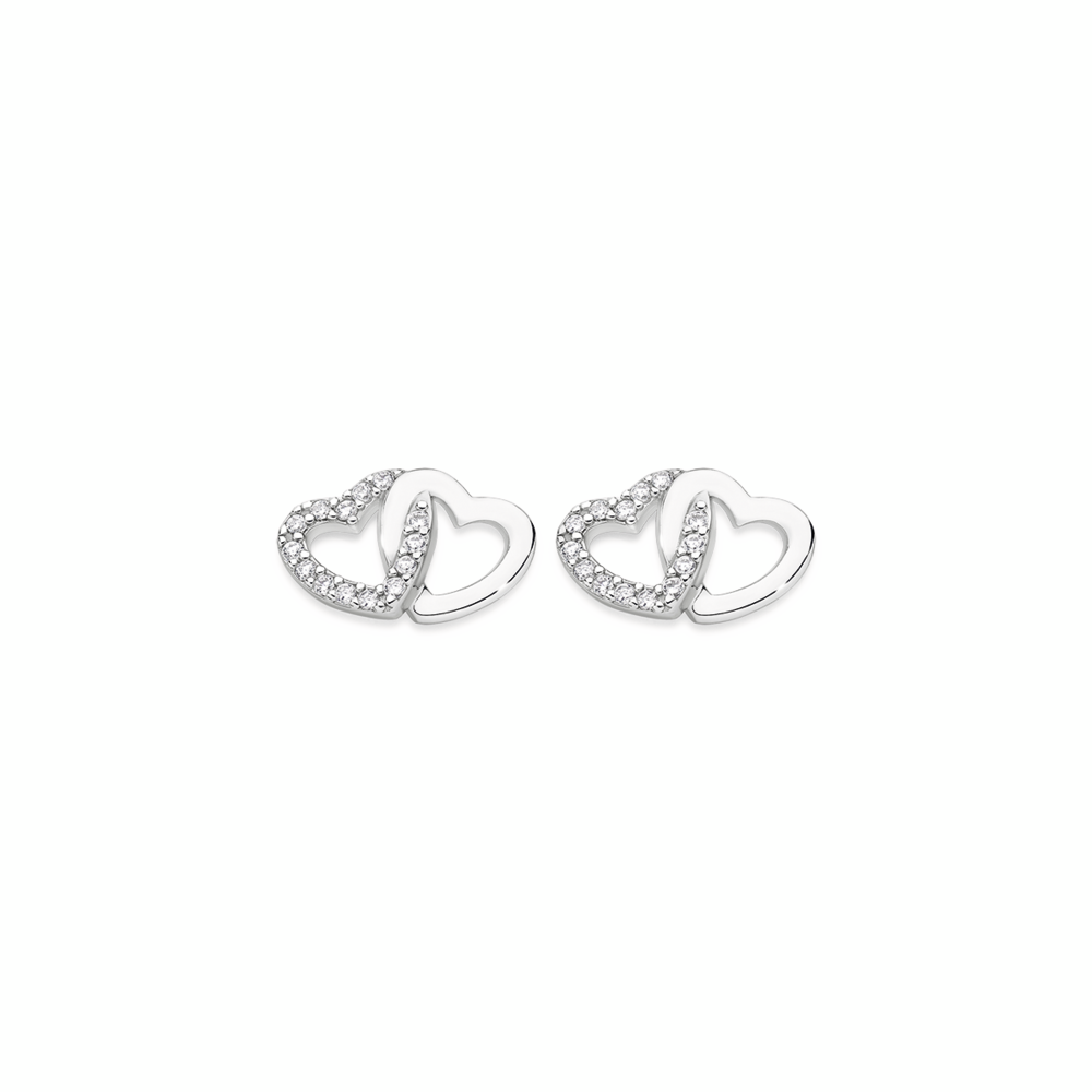 Silver Cz Interlock Heart Stud Earrings in Clear | Prouds