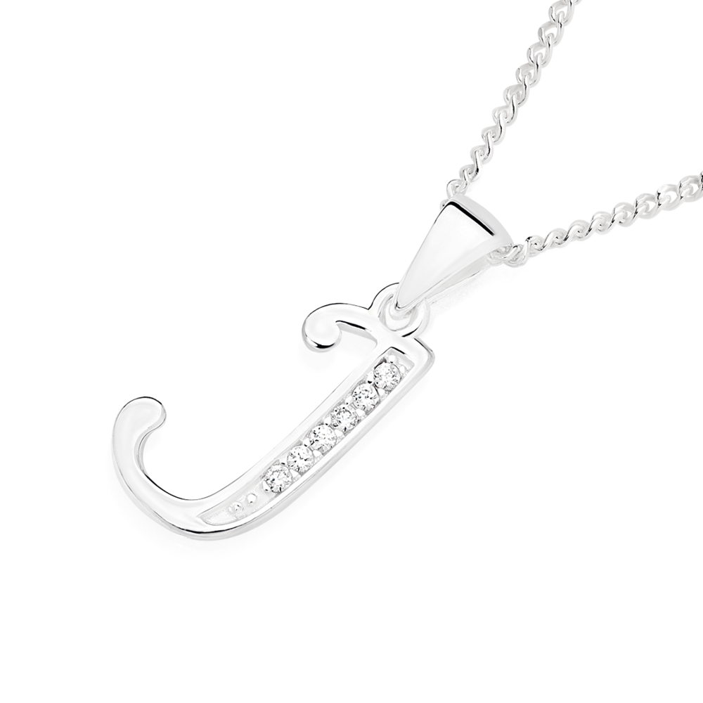 Silver Cz 'j' Initial Pendant in Clear Prouds