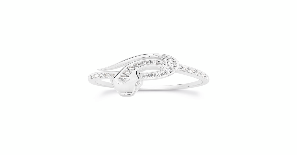 Silver Cz Large Snake Ring Size R in Clear | Prouds
