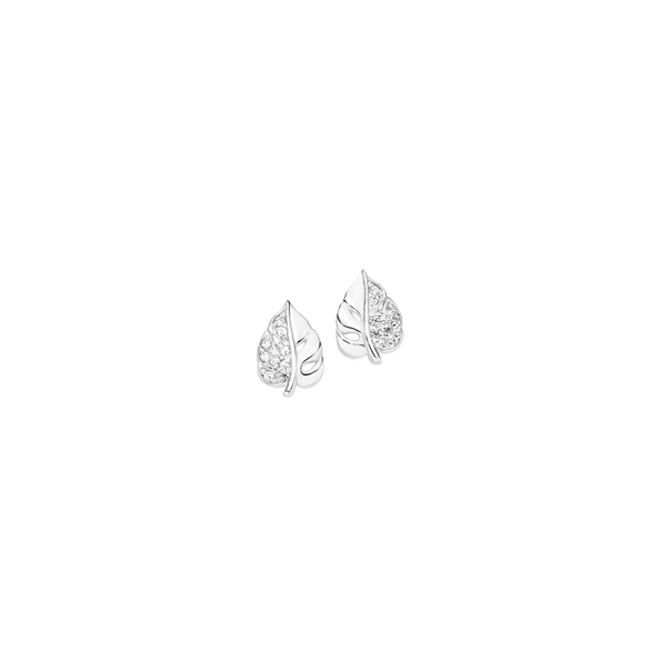 Silver CZ Leaf Earrings
