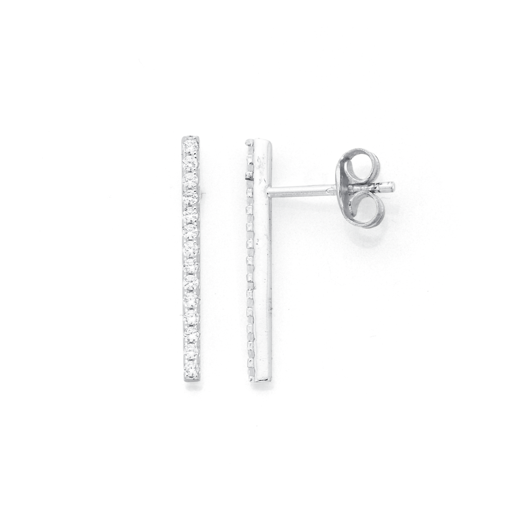 Sterling Silver Fork Tine Bar Stud Earrings by Midnight Jo