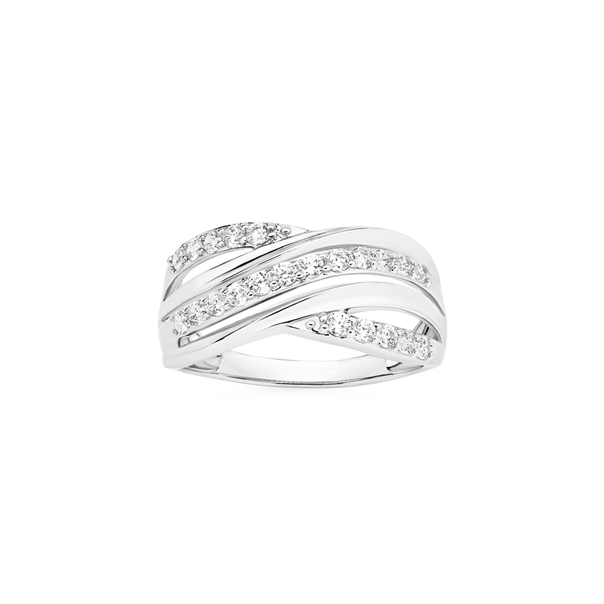 Silver CZ Multi Waves Entwined Ring SZ O