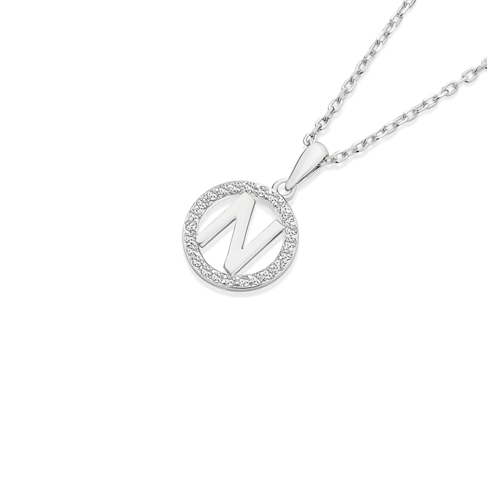 Silver Cz 'n' Circle Initial Pendant in Clear Prouds