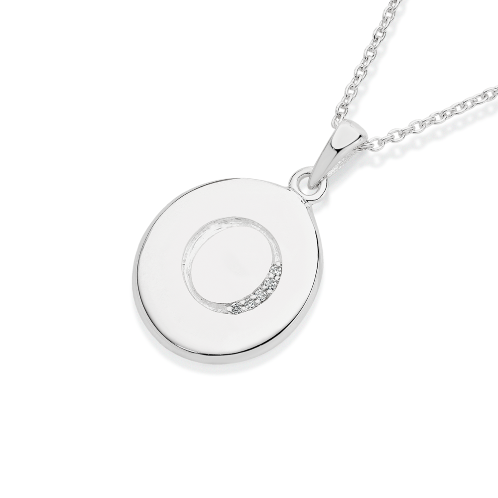 Silver Cz 'o' Disc Initial Pendant in Clear Prouds