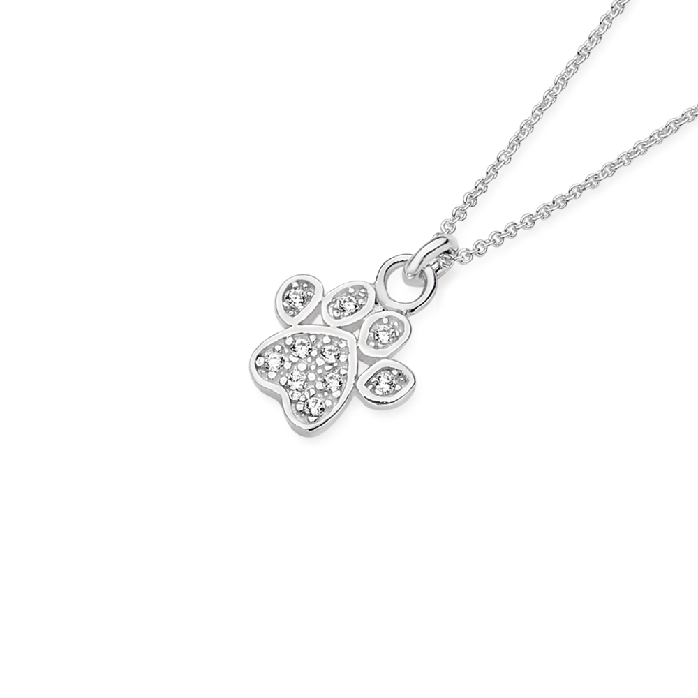 Childrens 925 Sterling Silver Paw Print Pendant with 14 inch silver necklace  | eBay