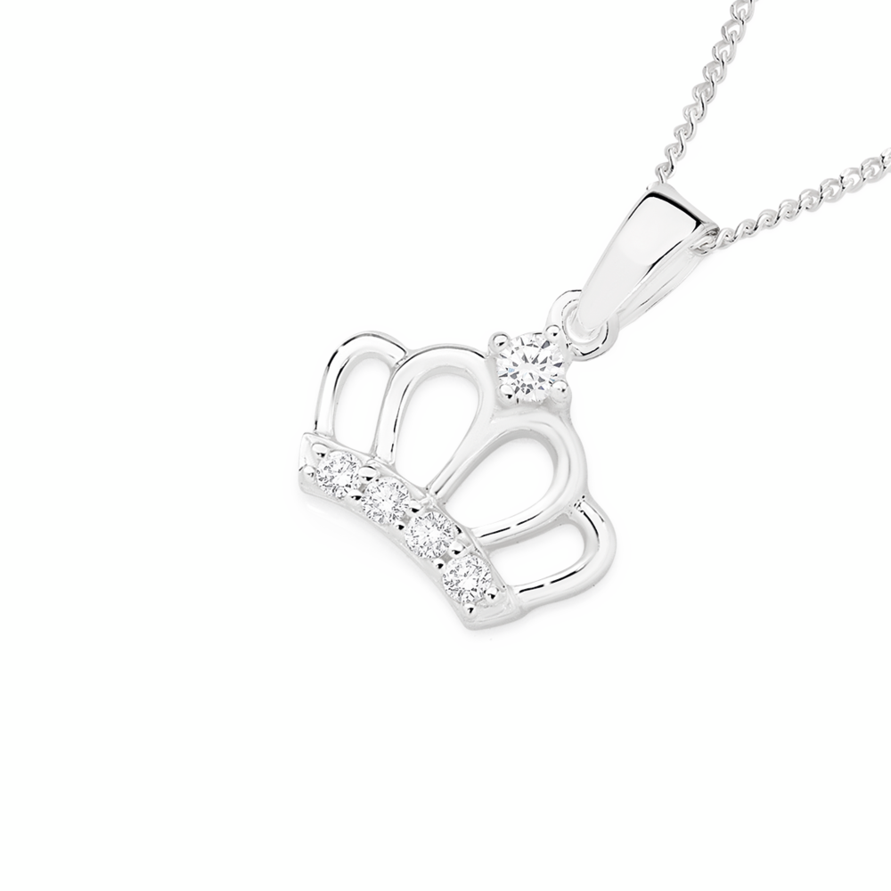 SILVER CZ PRINCESS CROWN PENDANT
