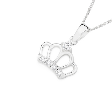 SILVER CZ PRINCESS CROWN PENDANT