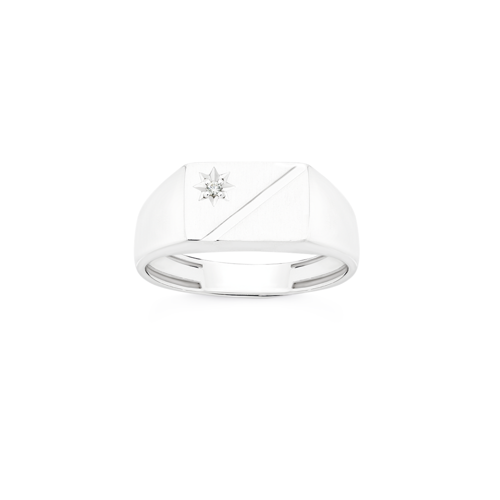 Silver Cz Satin Diagonal Line Mens Ring in Clear Prouds