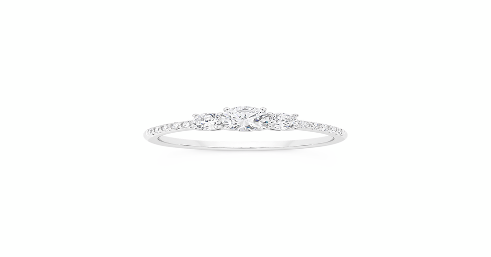 Silver Cz Shoulder Trilogy Ring Size R in Clear | Prouds