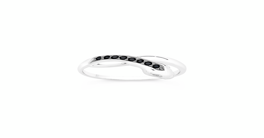 Silver Cz Snake Ring Size R in Black | Prouds